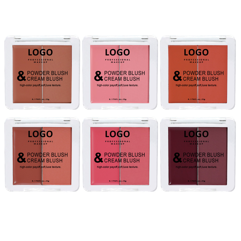 Custom Logo 2 in 1 Blush Powder and Blush Cream Private Label Cheek Cream to Powder Blush