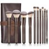 10pcs Super Soft Synthetic Fibre Makeup Brush Wooden Handle for Foundation, Synthetic Soft Beauty Makeup Brushes With Bag